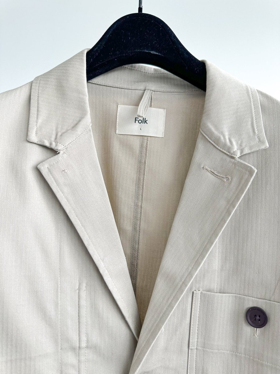 Folk Mens Beige Herringbone Workwear Blazer Jacket - Imagen 9