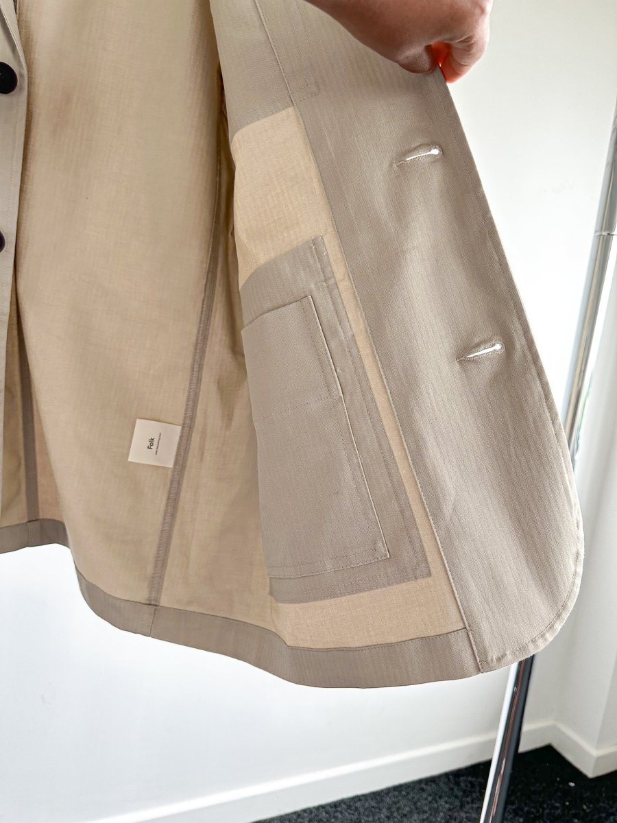 Folk Mens Beige Herringbone Workwear Blazer Jacket - Imagen 6