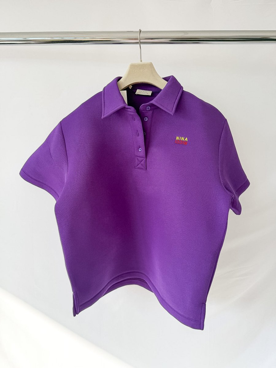 Nina Ricci Purple Embroidered Boxy Polo Shirt - Imagen 2