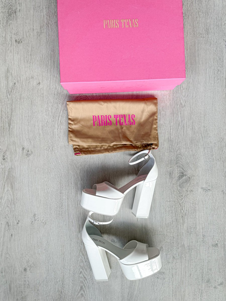 PARIS TEXAS White Tatiana Patent Leather Platform 130mm High Heels - Imagen 6