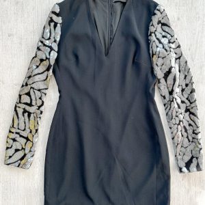DAVID KOMA Black V-Neck Long Sequinned Sleeved Mini Dress
