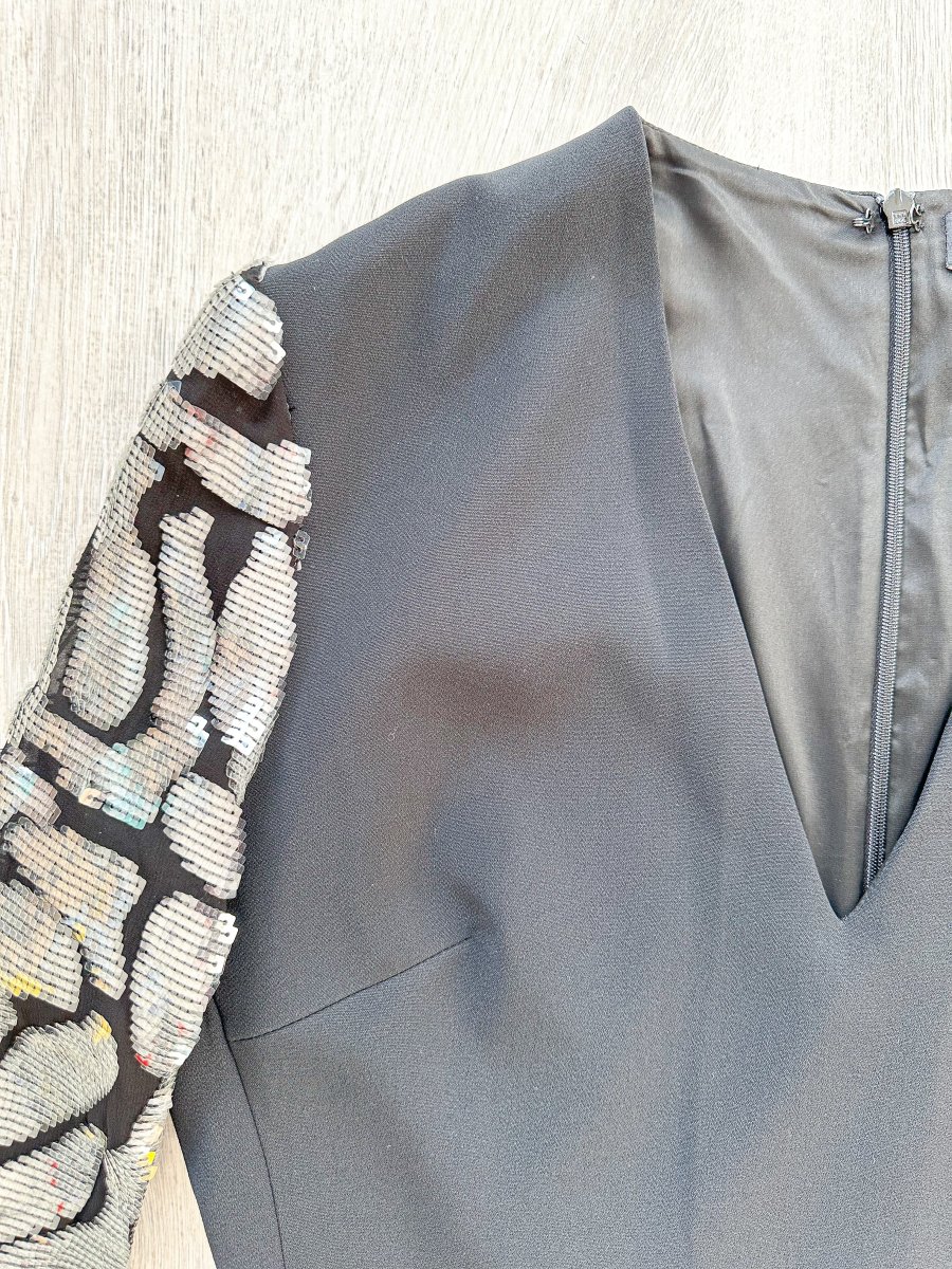 DAVID KOMA Black V-Neck Long Sequinned Sleeved Mini Dress - Imagen 3