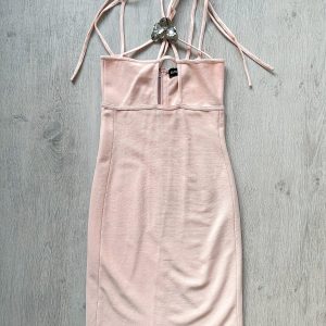 DAVID KOMA Flower Embellished Strappy Pink Mini Dress