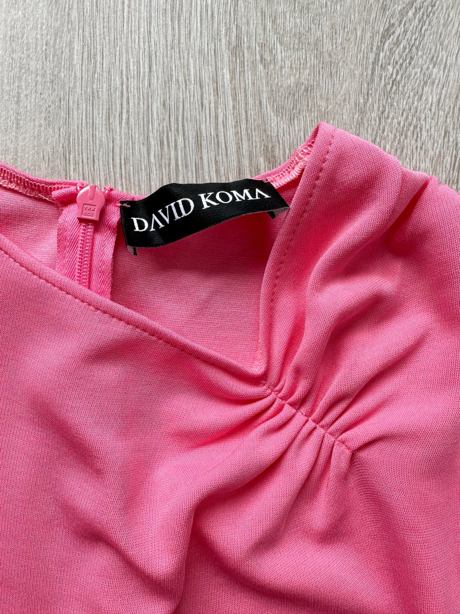 DAVID KOMA Pink Long Sleeve Wrap Detail Ruched Mini Dress - Imagen 4