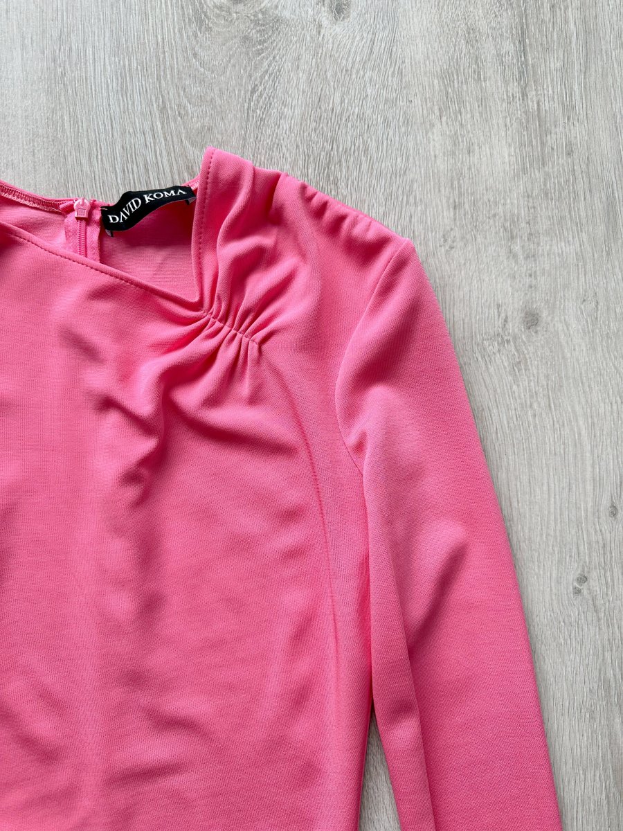 DAVID KOMA Pink Long Sleeve Wrap Detail Ruched Mini Dress - Imagen 5