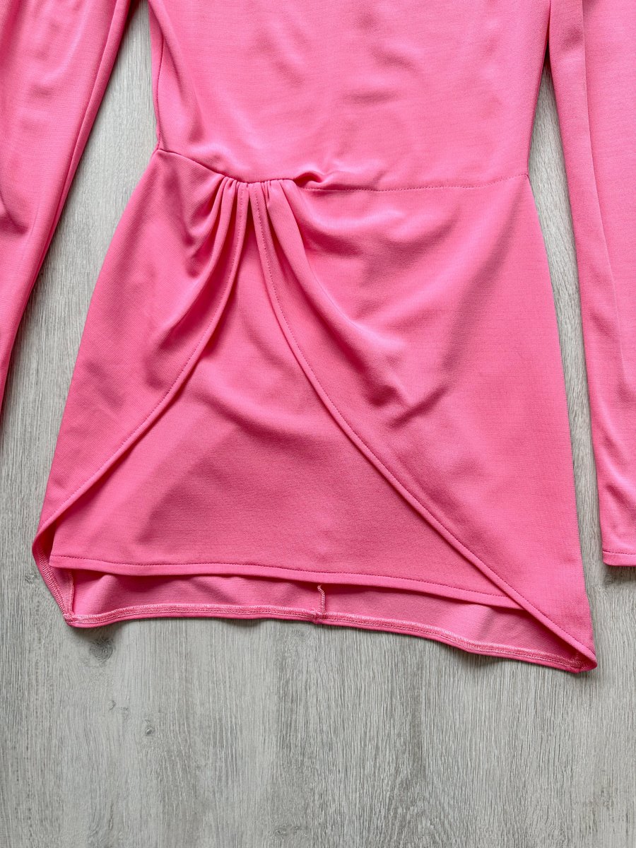 DAVID KOMA Pink Long Sleeve Wrap Detail Ruched Mini Dress - Imagen 6