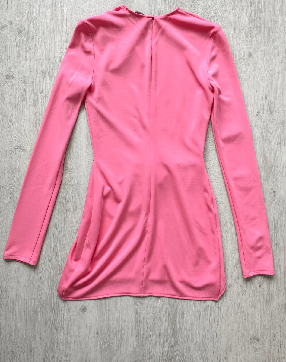 DAVID KOMA Pink Long Sleeve Wrap Detail Ruched Mini Dress - Imagen 7