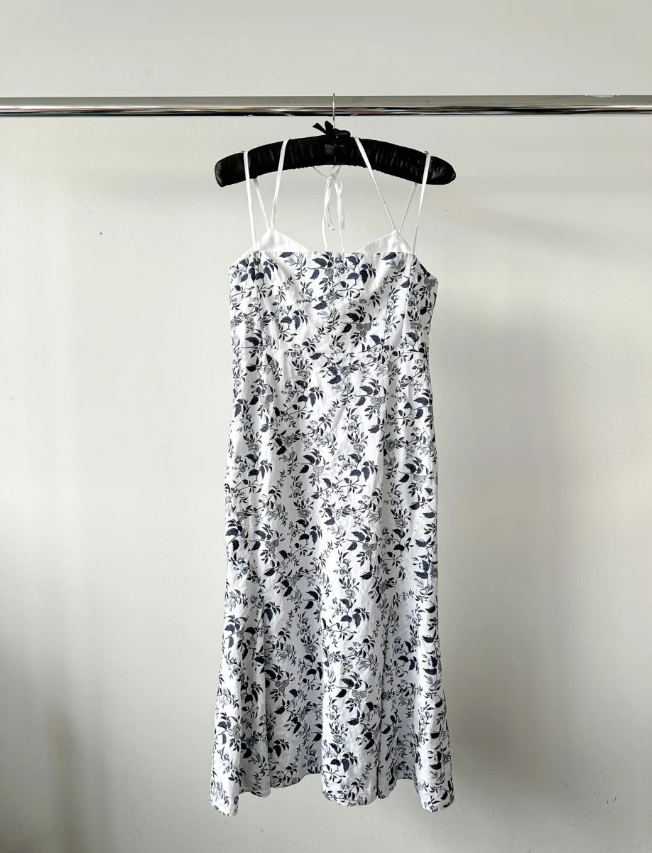 Erdem Floral Embroidered Blue White Strappy Otto Midi Dress - Imagen 3