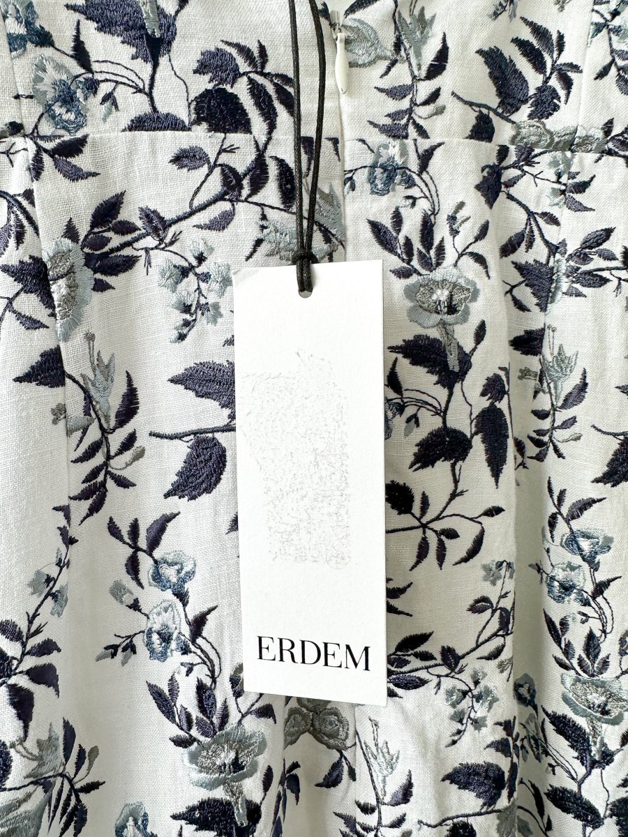 Erdem Floral Embroidered Blue White Strappy Otto Midi Dress - Imagen 4