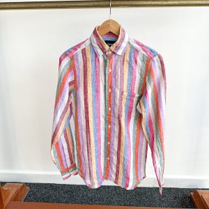 Drake's Linen Pastel Striped Shirt