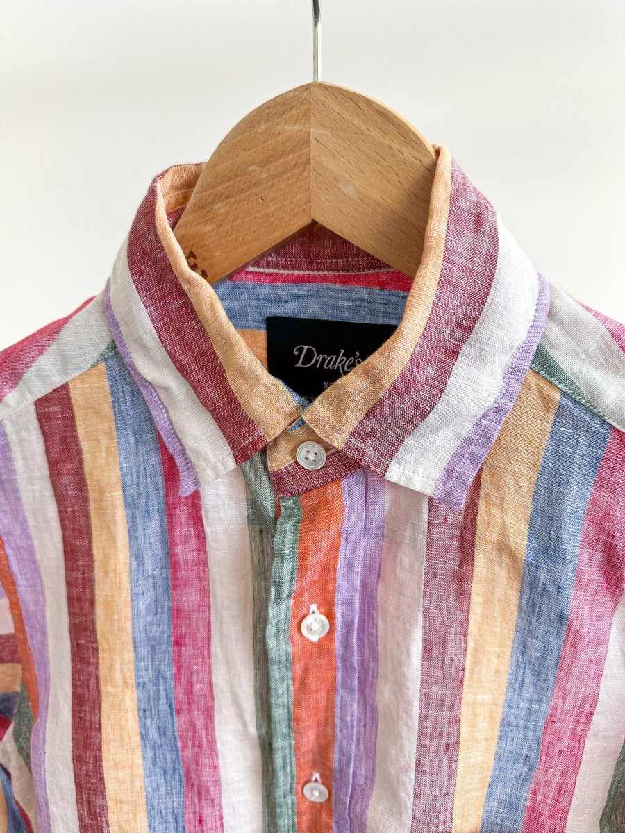Drake's Linen Pastel Striped Shirt - Imagen 3