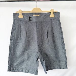 Nigel Cabourn P-54 Pleated Chino Cotton Linen Navy Shorts