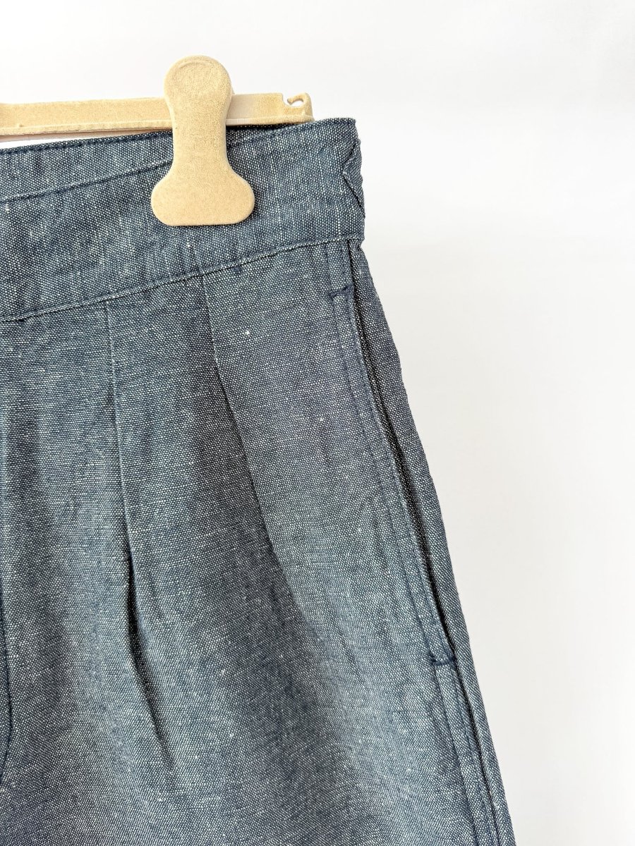 Nigel Cabourn P-54 Pleated Chino Cotton Linen Navy Shorts - Imagen 4