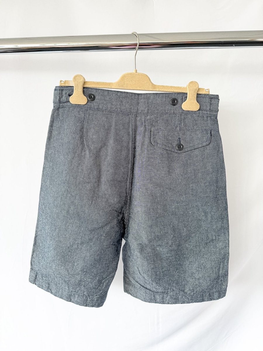 Nigel Cabourn P-54 Pleated Chino Cotton Linen Navy Shorts - Imagen 3