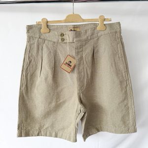 Nigel Cabourn P-54 Pleated Chino Cotton Linen Stone Shorts