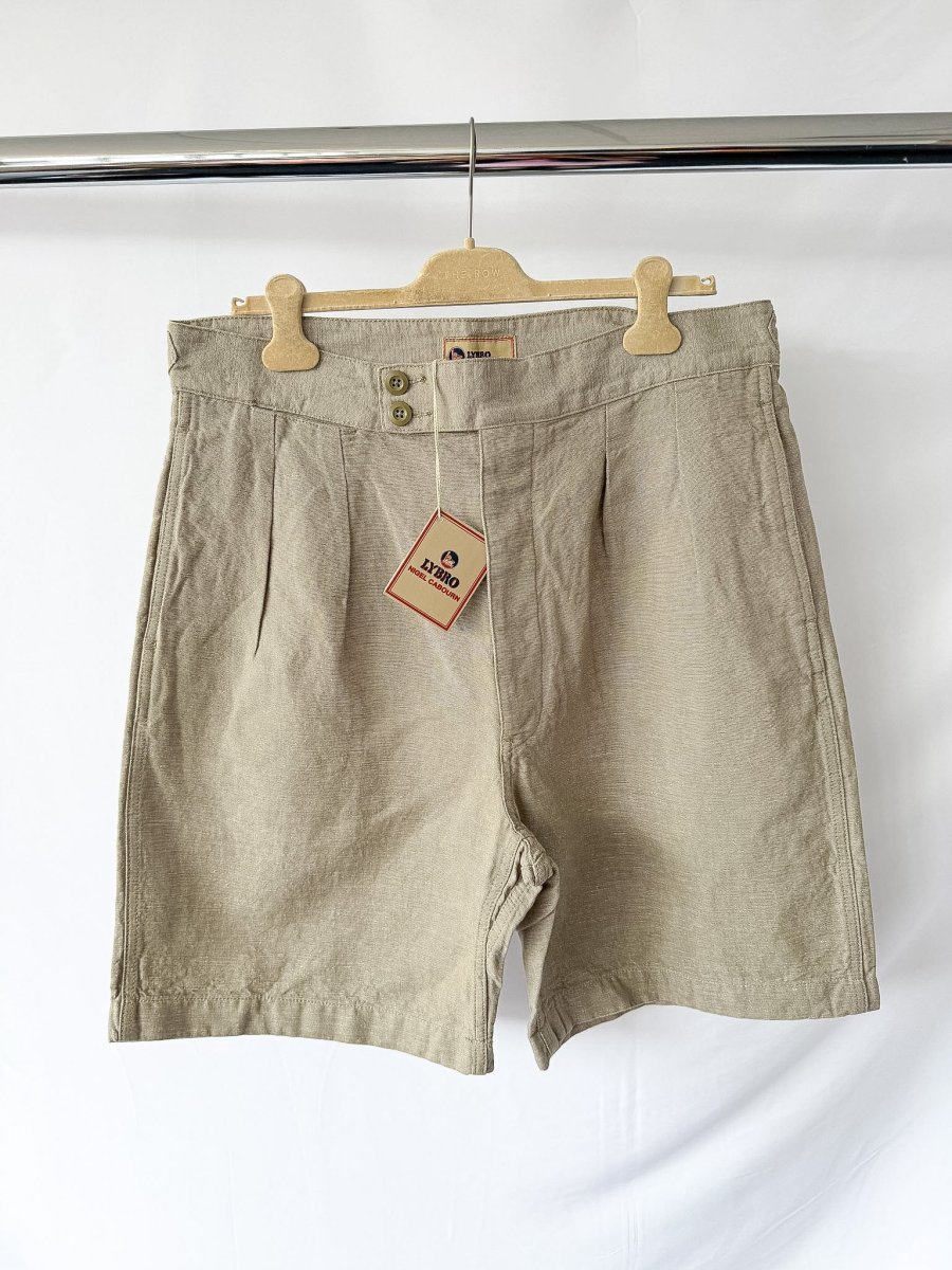 Nigel Cabourn P-54 Pleated Chino Cotton Linen Stone Shorts