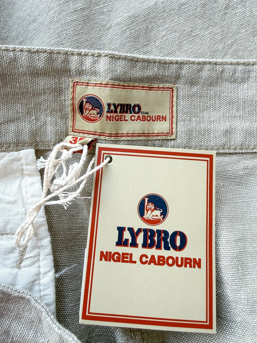 Nigel Cabourn P-54 Pleated Chino Cotton Linen Stone Shorts - Imagen 6