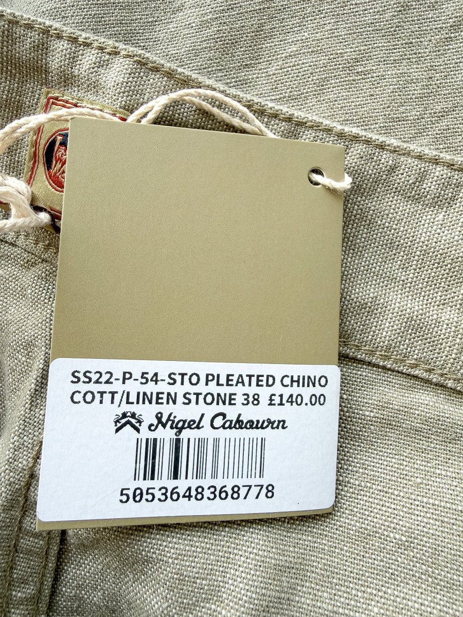 Nigel Cabourn P-54 Pleated Chino Cotton Linen Stone Shorts - Imagen 7