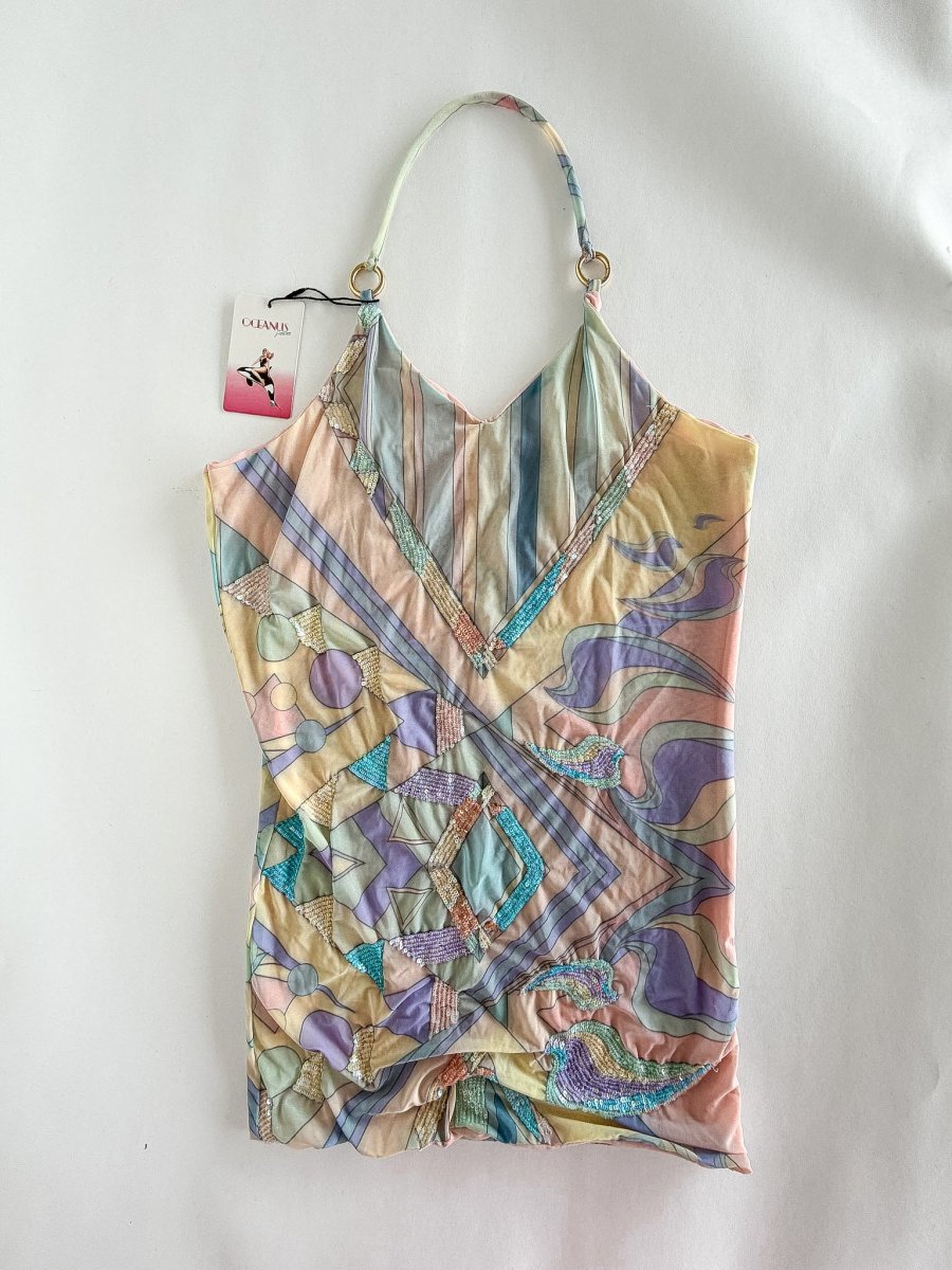 Oceanus Louise Sequin Mesh Halter Neck Mini Dress - Imagen 2