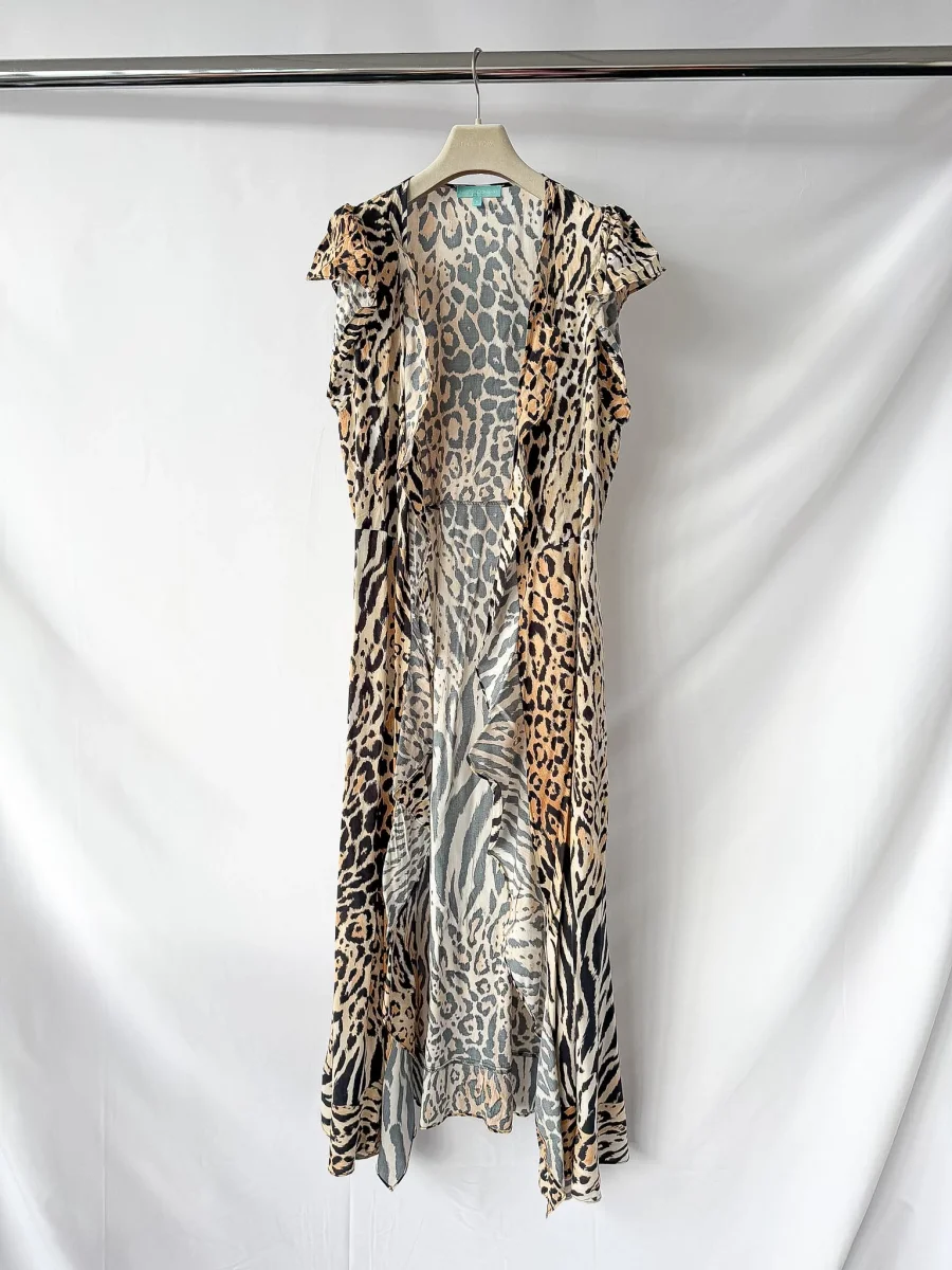 Melissa Odabash Brianna Leopard Print Kaftan Beach Cover-Up Open Robe - Imagen 3