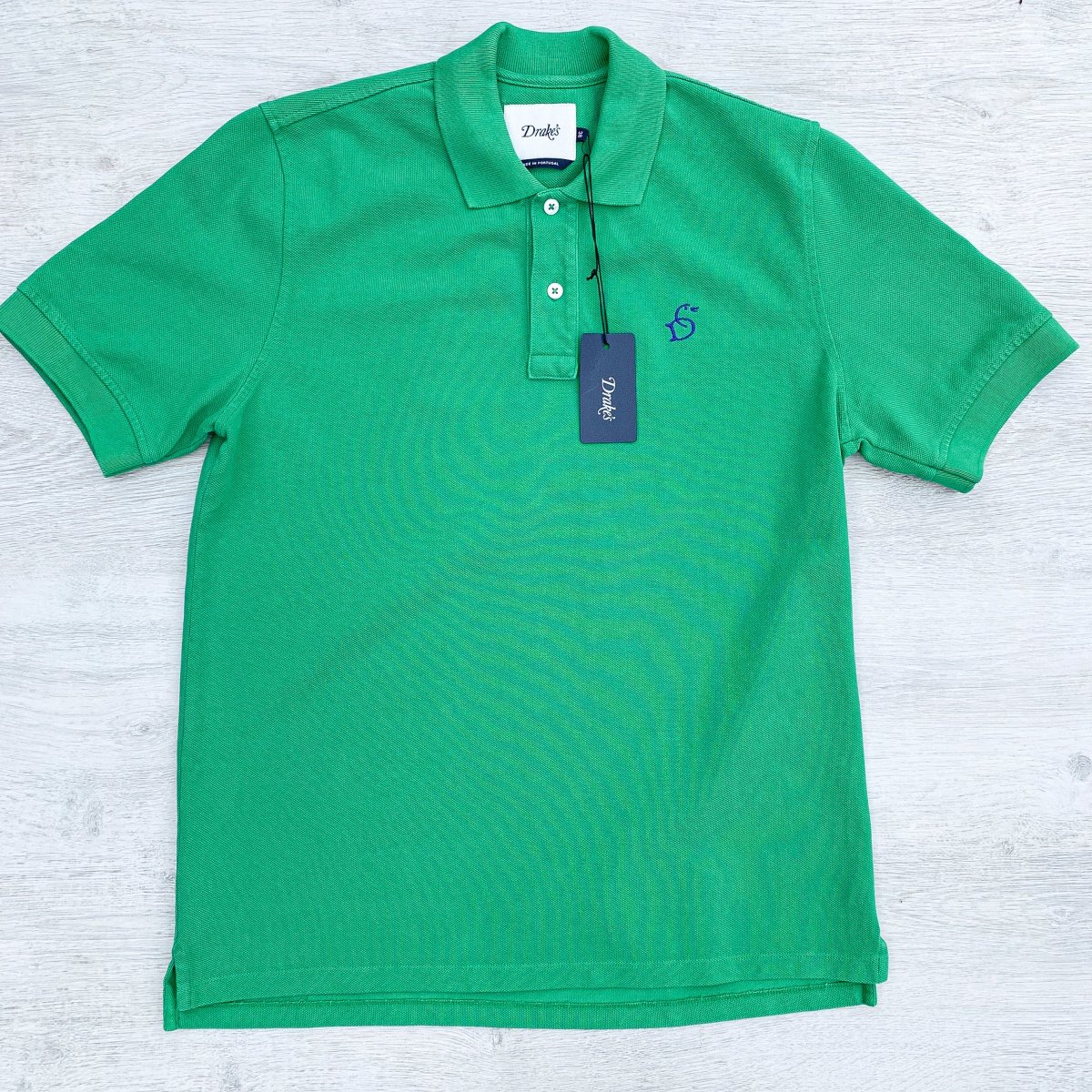 Drake's Green Polo Shirt With Duck Logo Embroidered Cotton Piqué