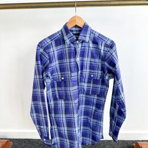 Drake's Navy Blue Checked Cotton Shirt