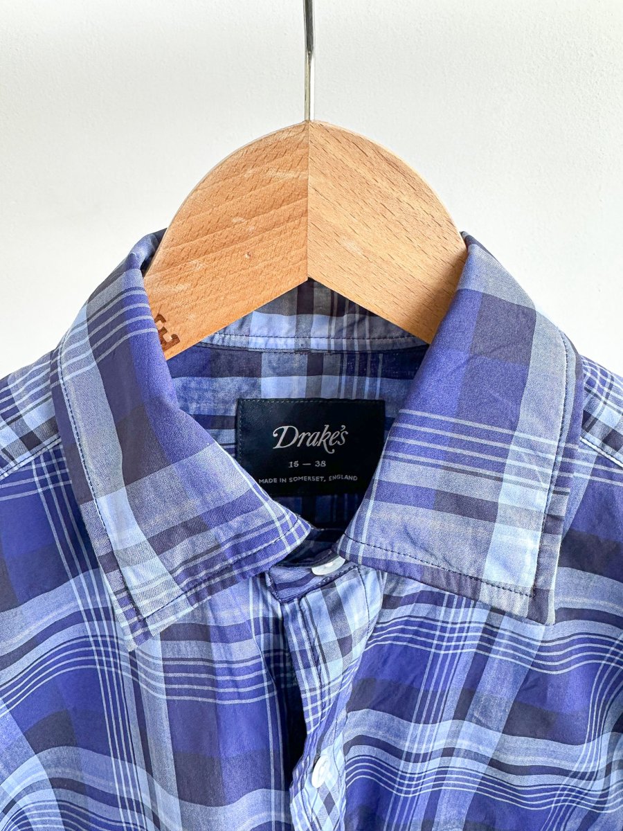 Drake's Navy Blue Checked Cotton Shirt - Imagen 4