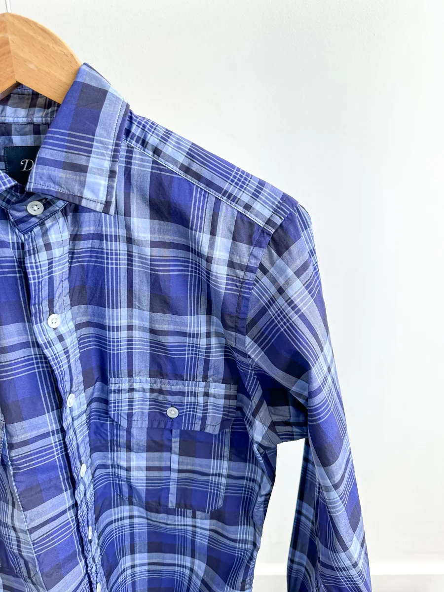Drake's Navy Blue Checked Cotton Shirt - Imagen 5