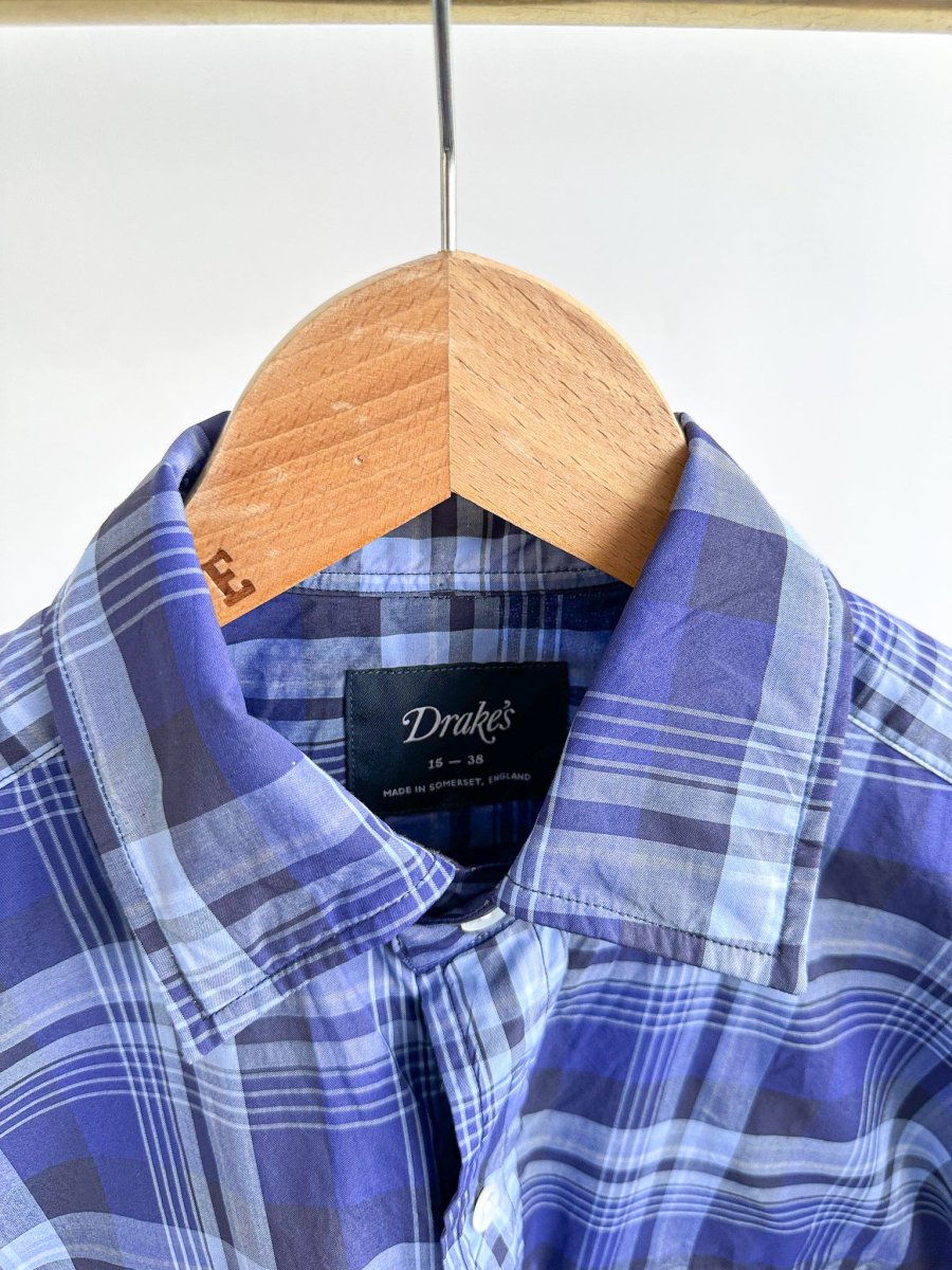Drake's Navy Blue Checked Cotton Shirt - Imagen 7