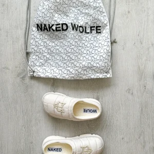 NAKED WOLFE White Montana Padded Wolf Embossed Sandals Slides