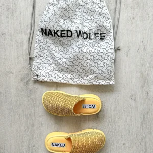 NAKED WOLFE Yellow Wolf Logo Print Velvet Sandals Slides