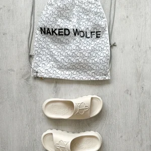 NAKED WOLFE Tommy Stone Cream Waterproof Wolf Embossed Sandals Slide