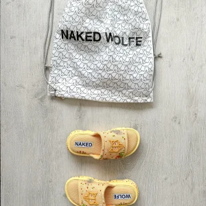 NAKED WOLFE Vegas Logo Embossed Yellow Mesh Sandals Slide