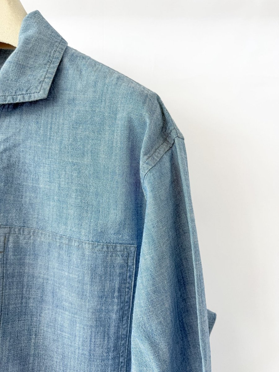 Drake's Blue Cotton Chambray Spread Collar Popover Shirt - Imagen 7