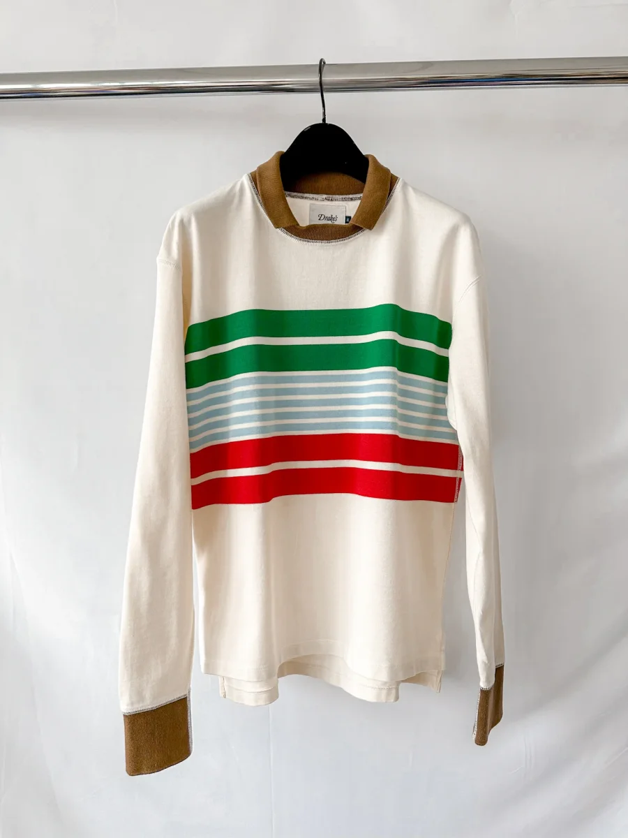 Drake's Ecru Long Sleeve Mock Neck Rugby Shirt