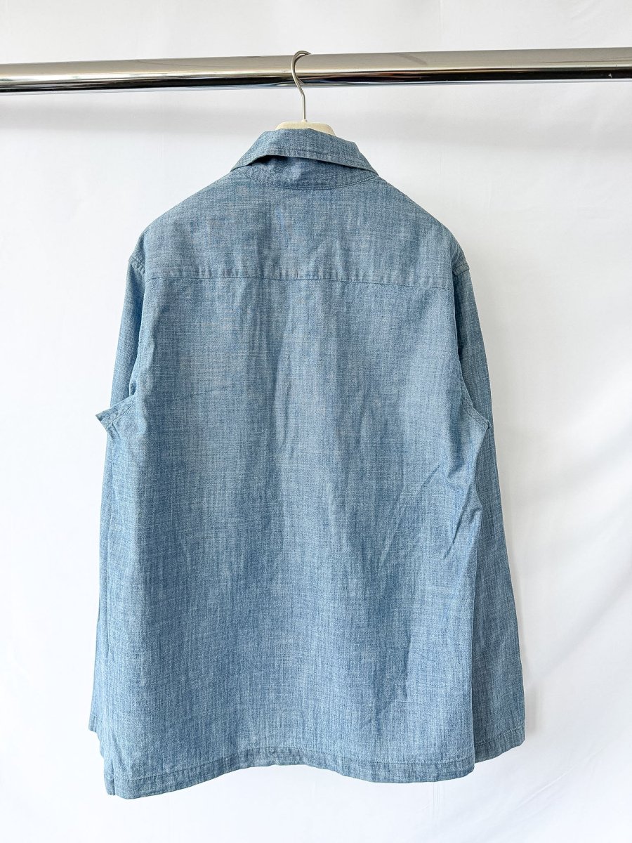 Drake's Blue Cotton Chambray Spread Collar Popover Shirt - Imagen 3