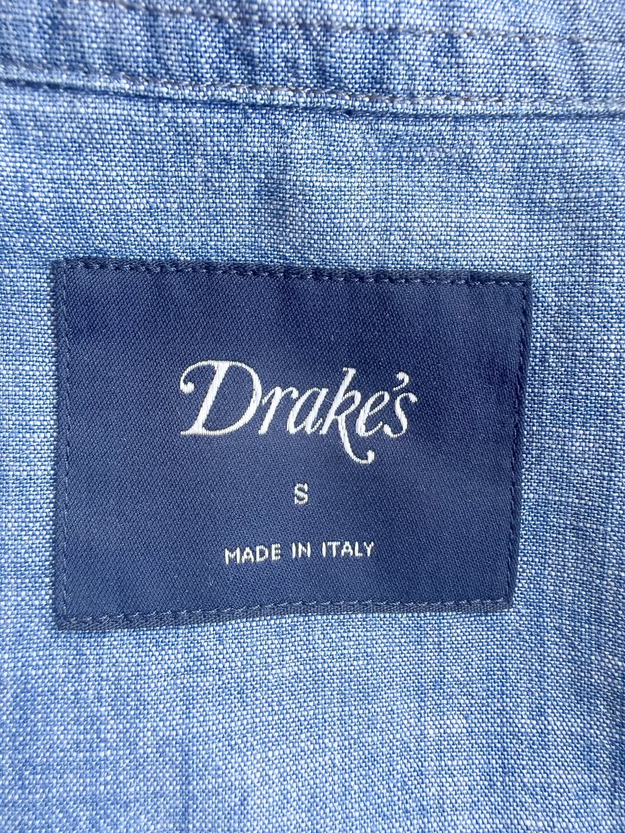 Drake's Blue Cotton Chambray Spread Collar Popover Shirt - Imagen 8