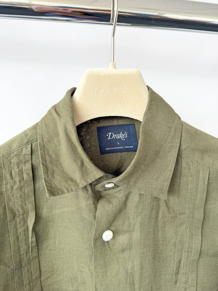 Drake's Olive Green Guayabera Linen Shirt - Imagen 5