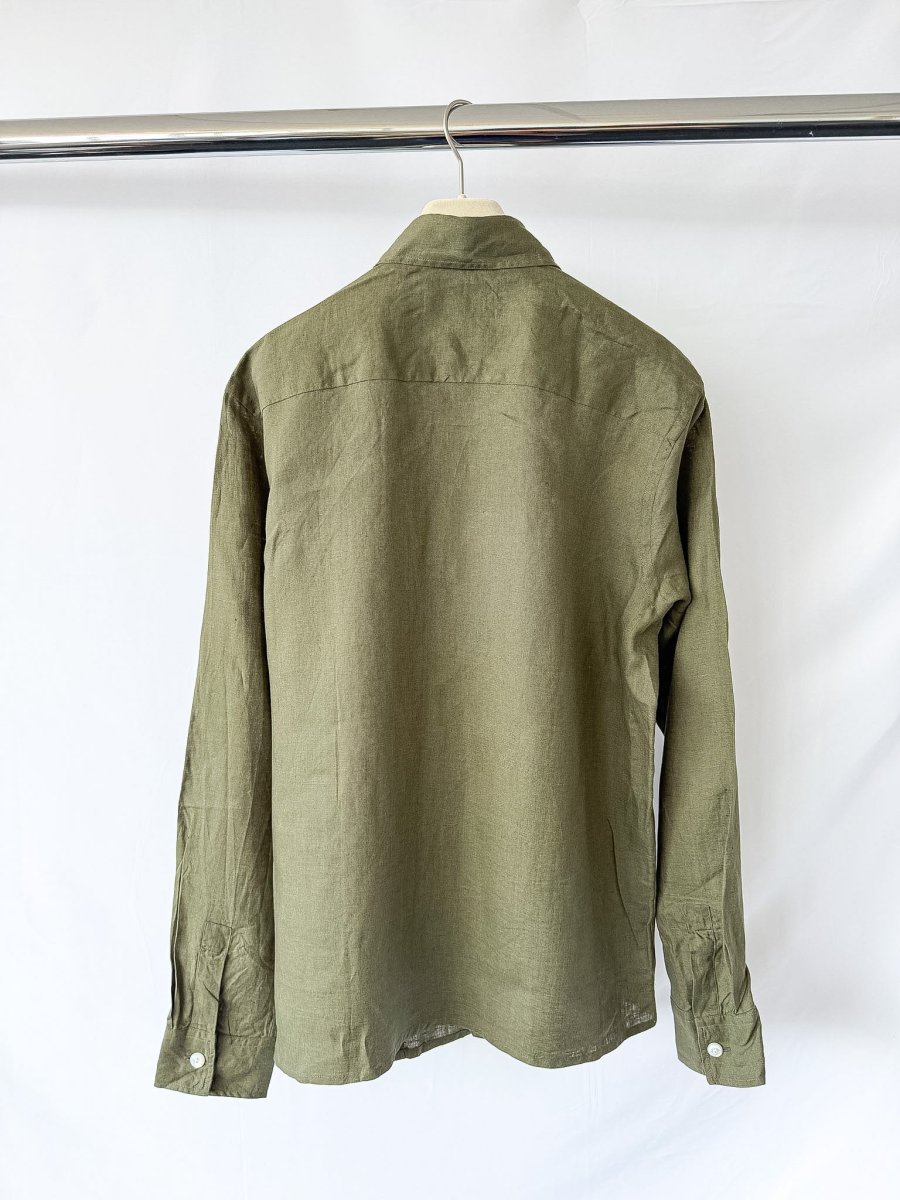 Drake's Olive Green Guayabera Linen Shirt - Imagen 3