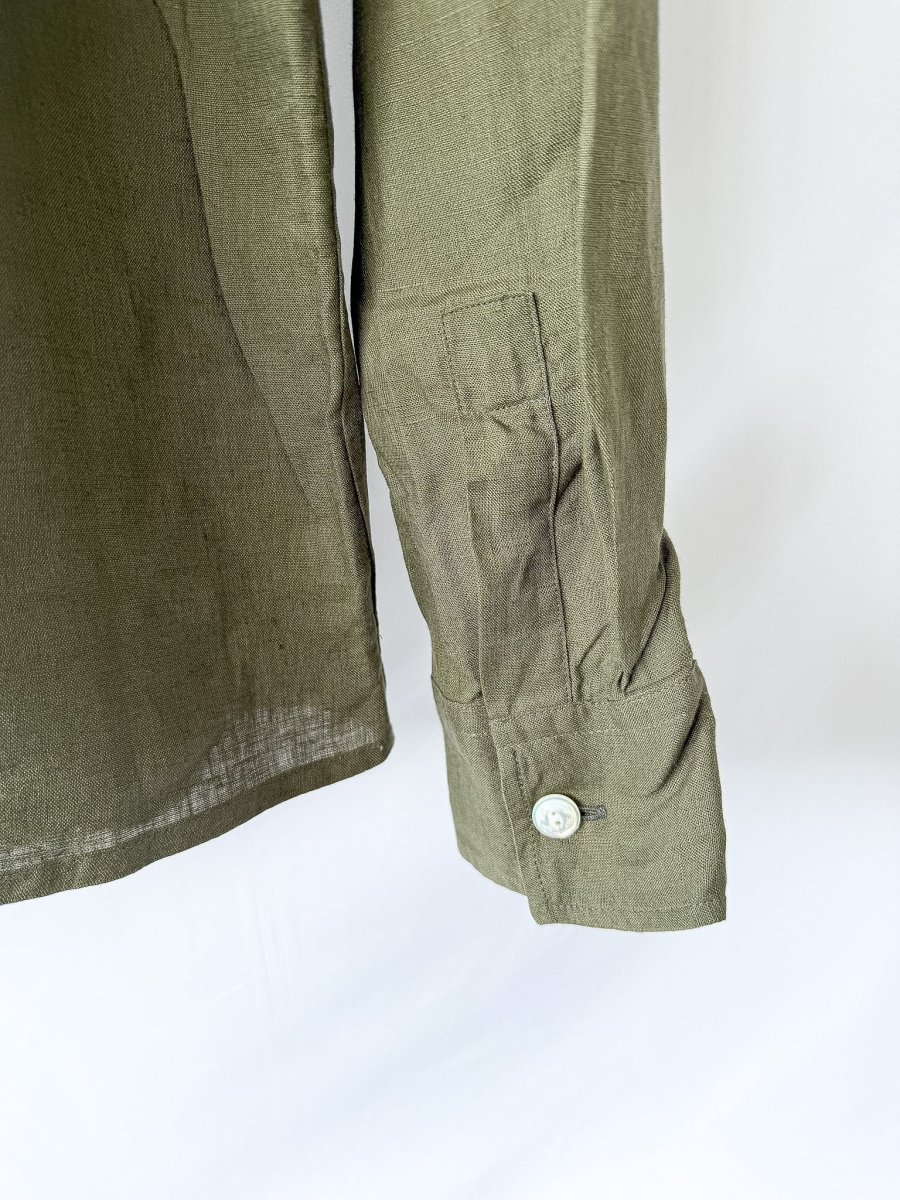 Drake's Olive Green Guayabera Linen Shirt - Imagen 6