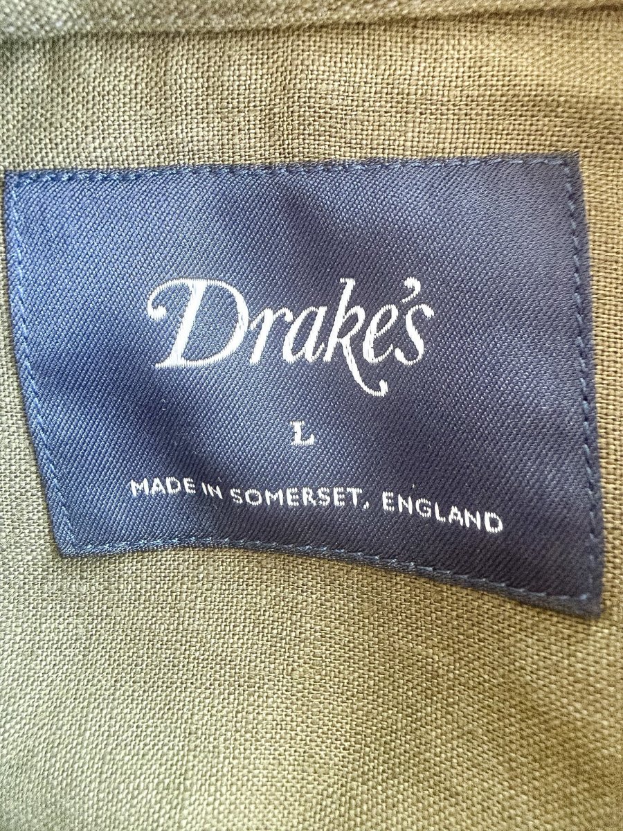 Drake's Olive Green Guayabera Linen Shirt - Imagen 7