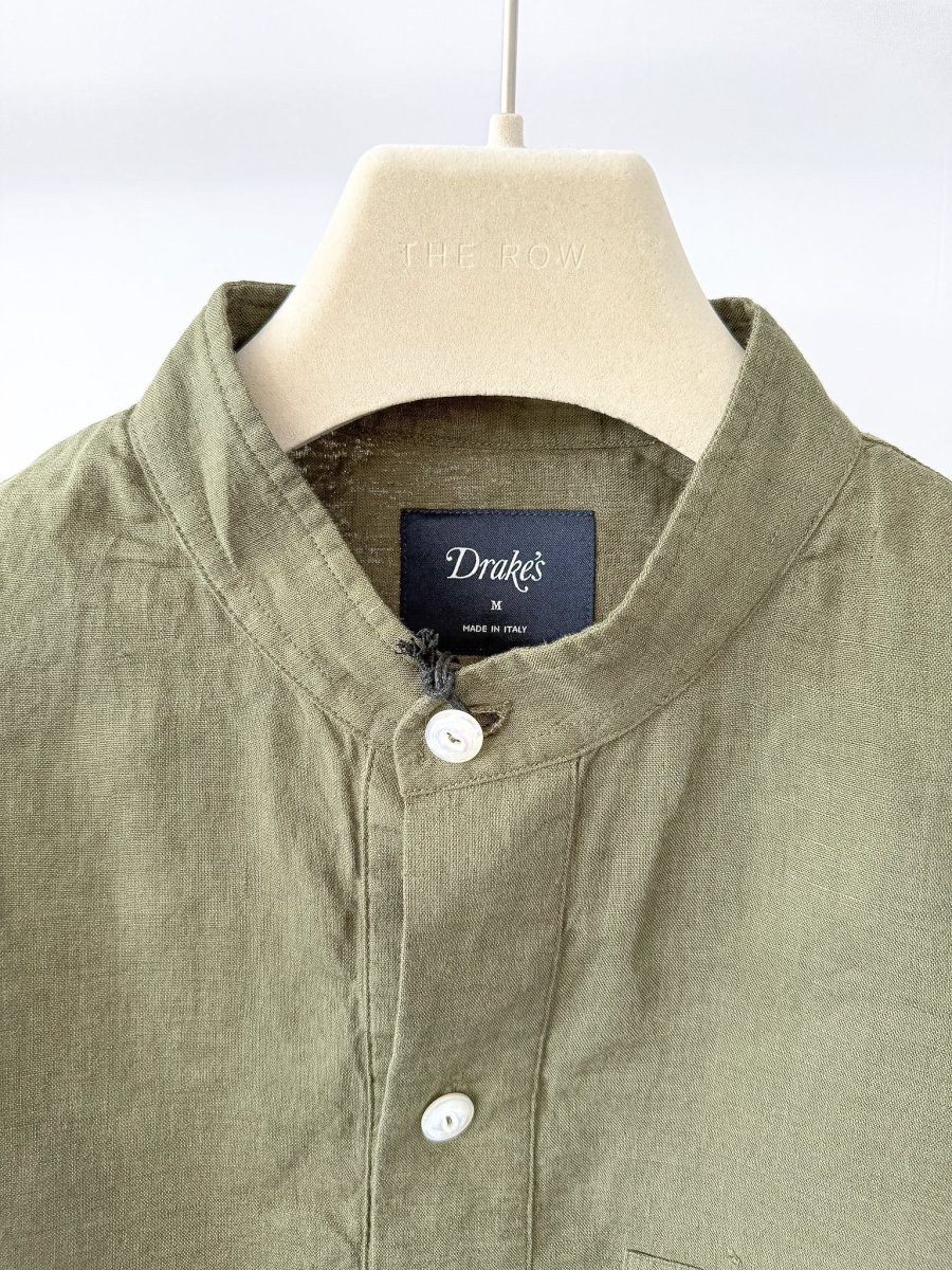 Drake's Map Pocket Linen Popover Shirt Green - Imagen 4