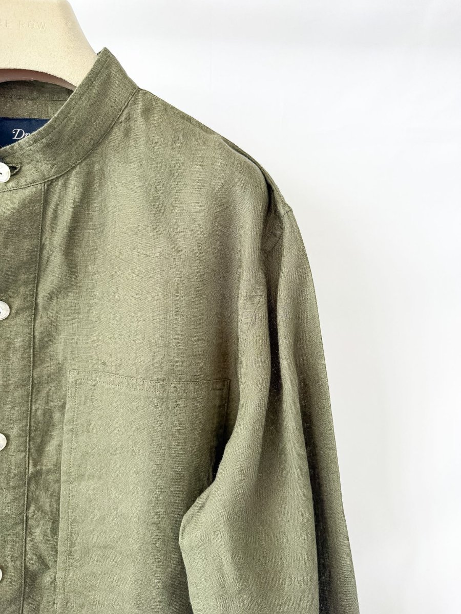 Drake's Map Pocket Linen Popover Shirt Green - Imagen 5