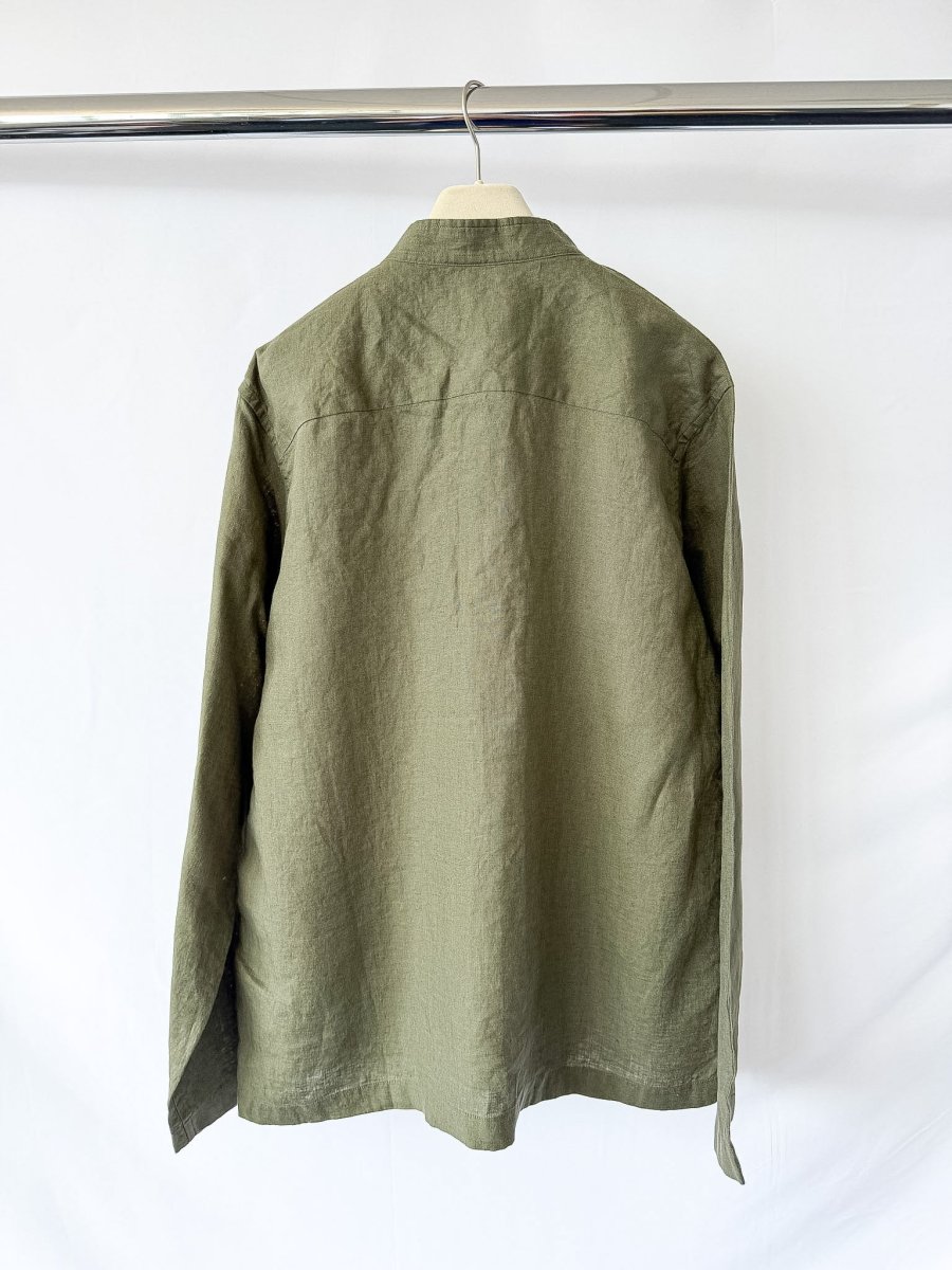 Drake's Map Pocket Linen Popover Shirt Green - Imagen 3