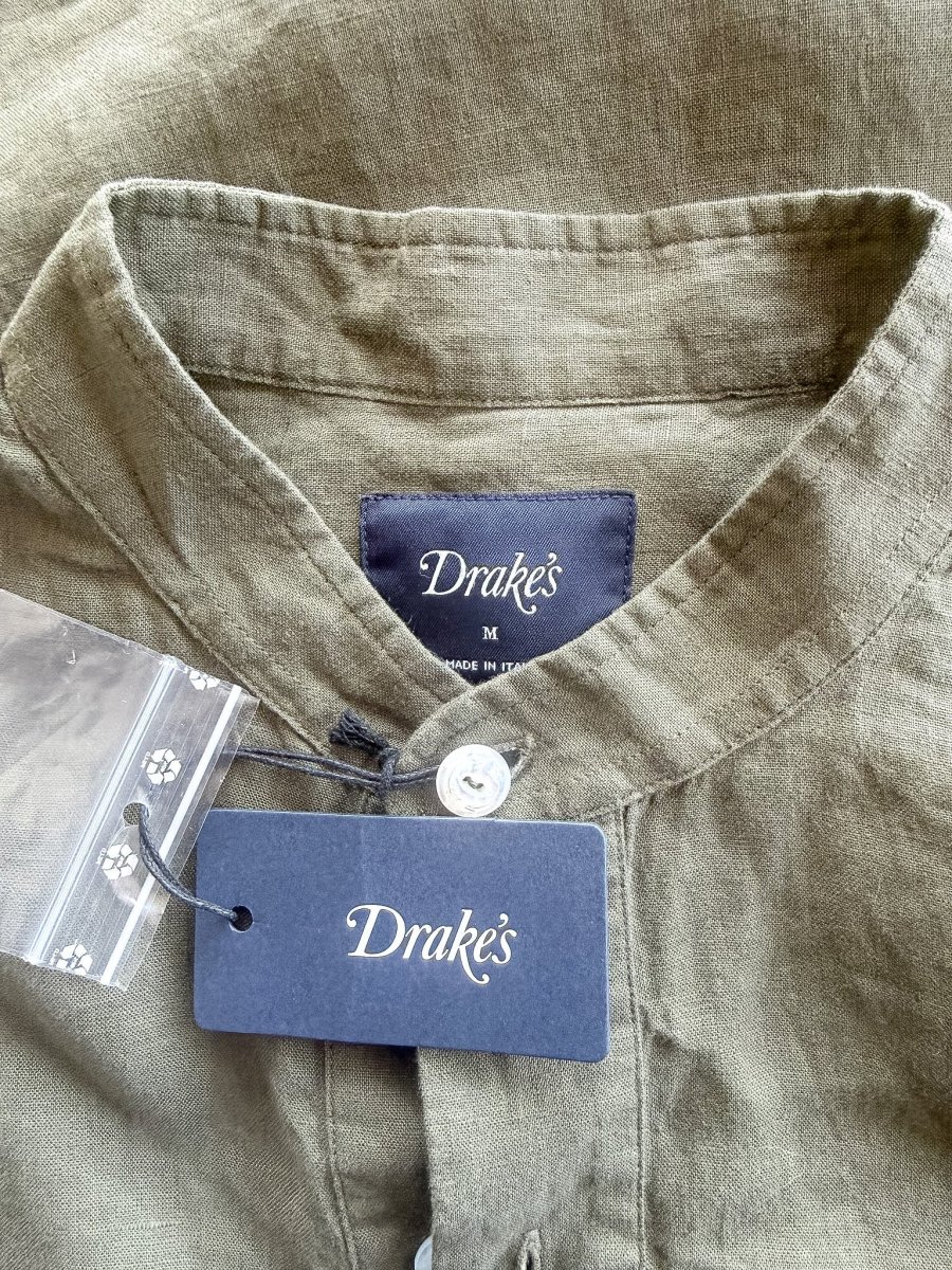 Drake's Map Pocket Linen Popover Shirt Green - Imagen 6