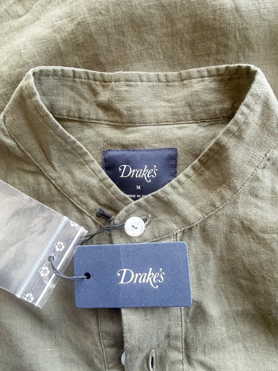 Drake's Map Pocket Linen Popover Shirt Green - Imagen 7