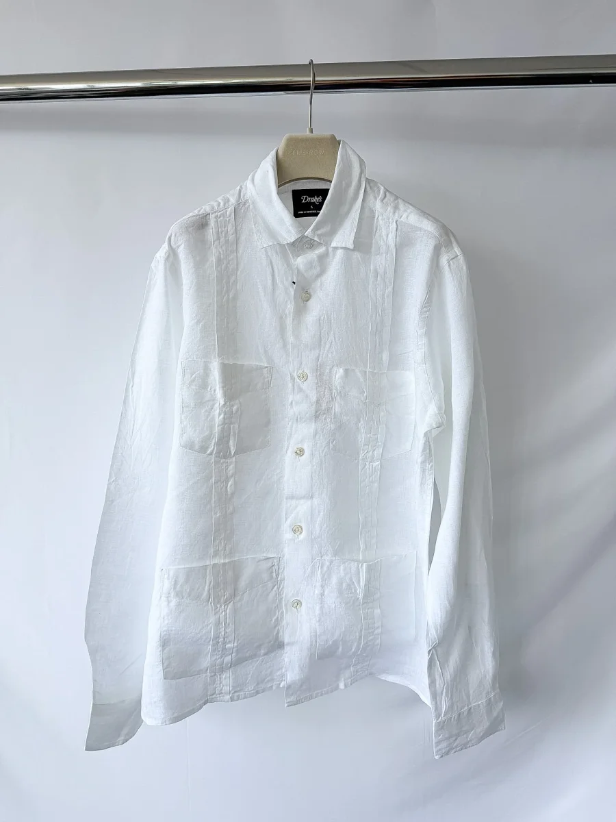 Drake's White Guayabera Linen Shirt - Imagen 2