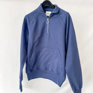 Drake's Navy Zip-Up Neck D Flag Embroidered Cotton Sweatshirt