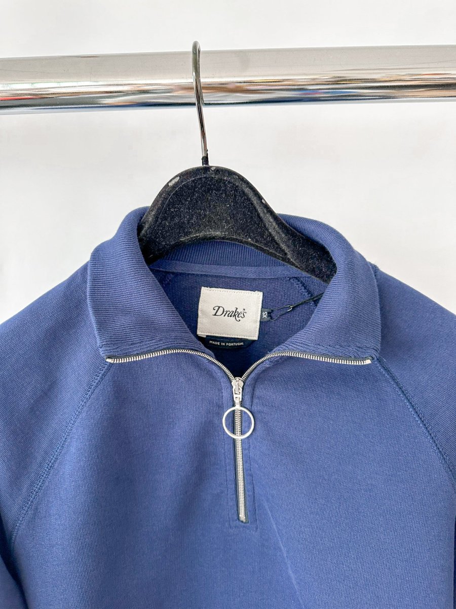 Drake's Navy Zip-Up Neck D Flag Embroidered Cotton Sweatshirt - Imagen 4