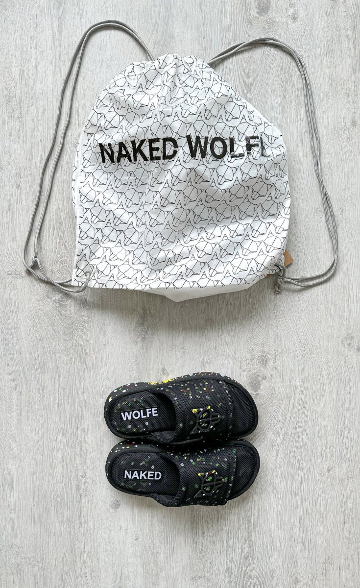 NAKED WOLFE Vegas Black Wolfe Embossed Graffiti Army Mesh Sandals Slide - Imagen 7